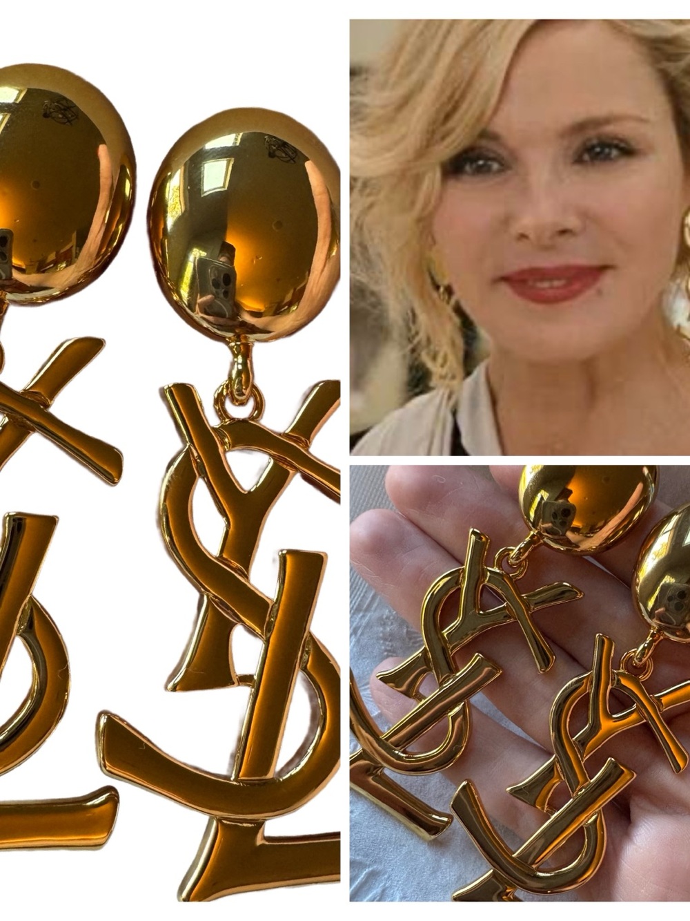 ICONIC Yves Saint Laurent YSL gold logo earrings as seen on sex and the city